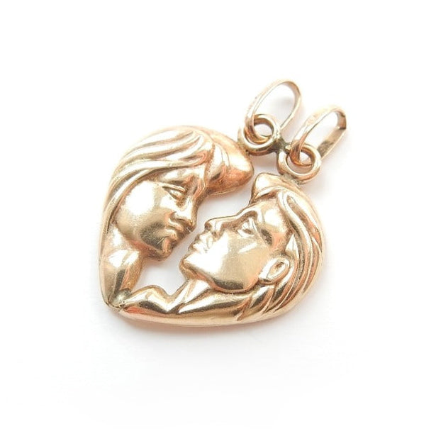 Unique 9ct Gold Lovers Break Apart Heart Pendant Charm