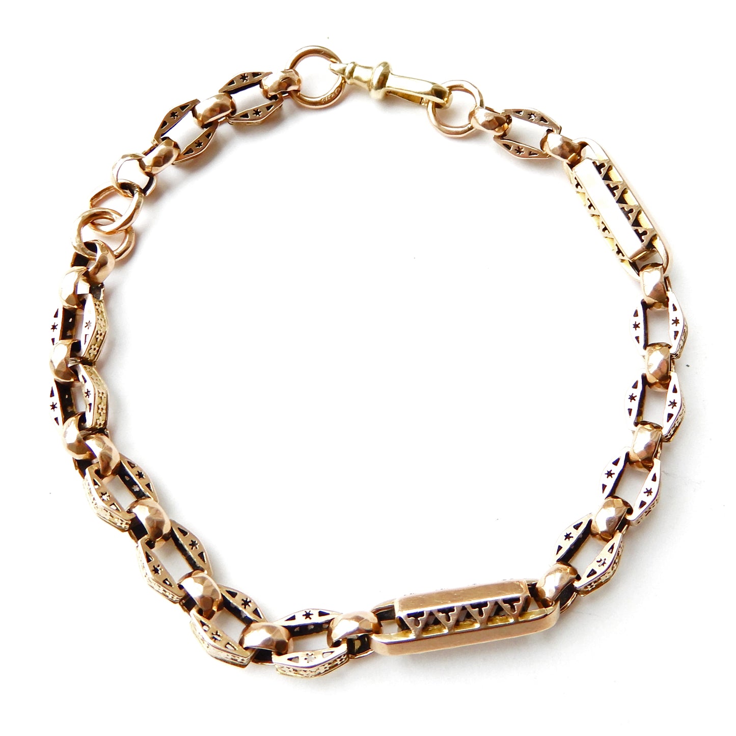 Victorian 9ct Gold Star Link Bracelet with Dog Clip