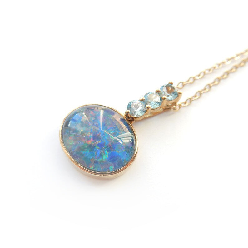 Vintage 9ct Gold Opal Doublet & Topaz Necklace