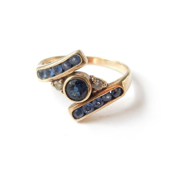 Vintage 9ct Gold Sapphire & Diamond Ring US Size 7.5 UK Q