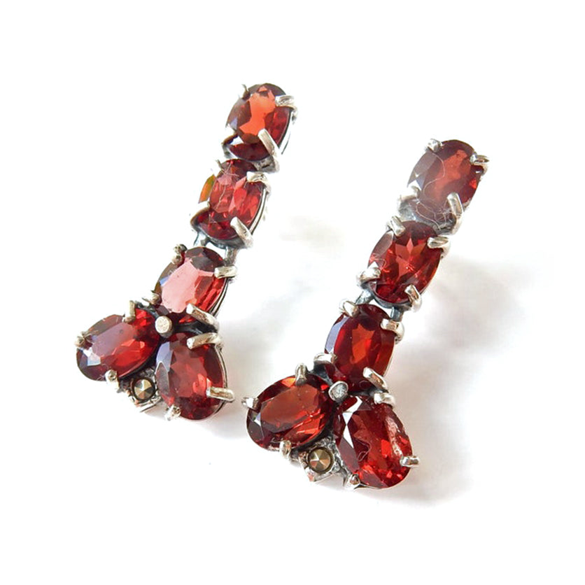 Vintage Sterling Silver Garnet Drop Earrings