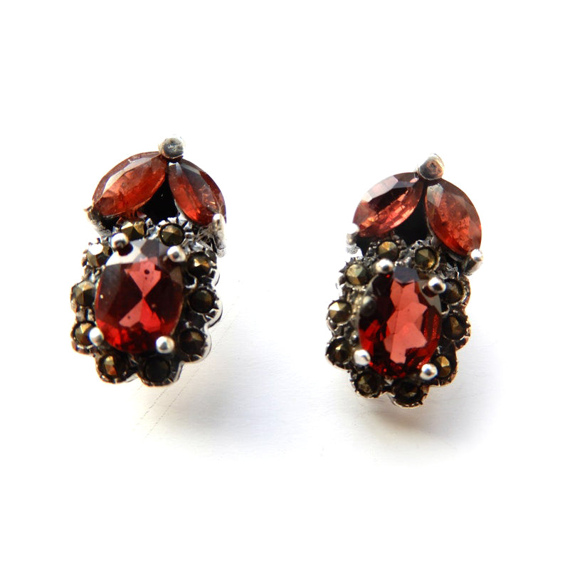 Vintage Sterling Silver Garnet Earrings January Birthstone