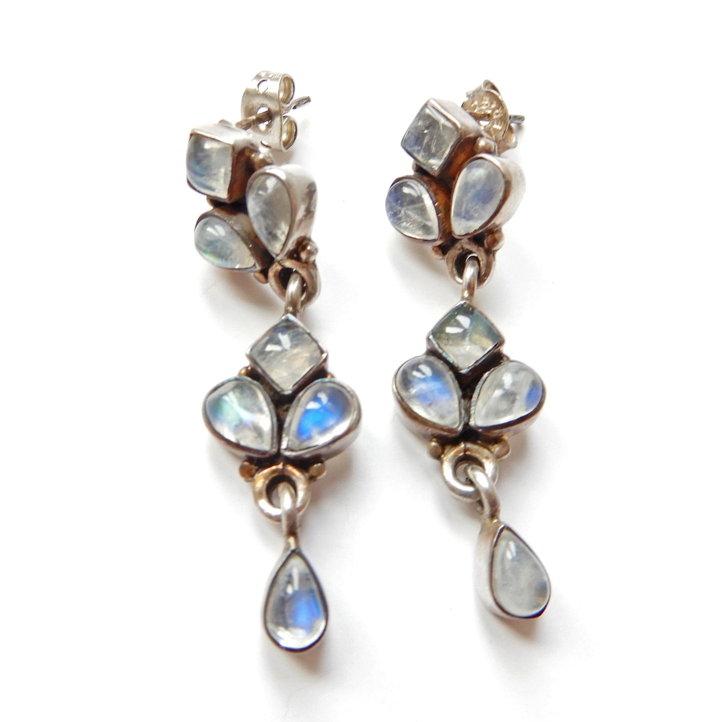 Vintage Sterling Silver Moonstone Cabochon Earrings