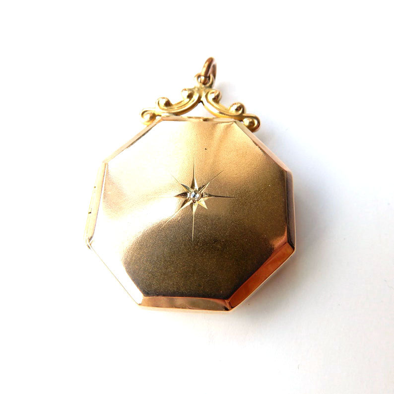 Antique 9ct Gold Back & Front Diamond Locket