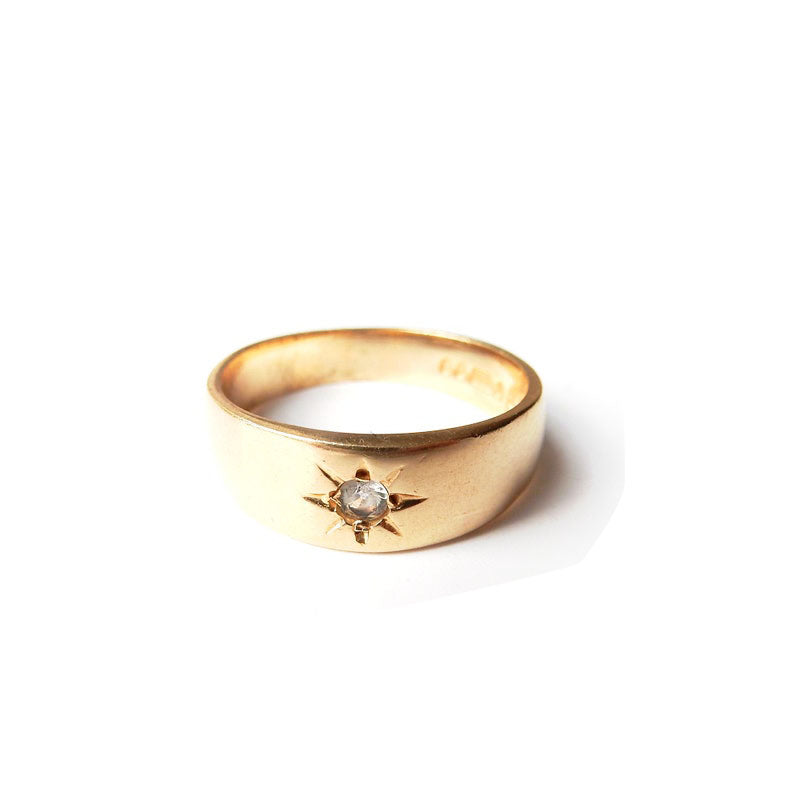 Vintage 9ct Gold CZ Star Gypsy Band US Size 7 3/4 UK Q
