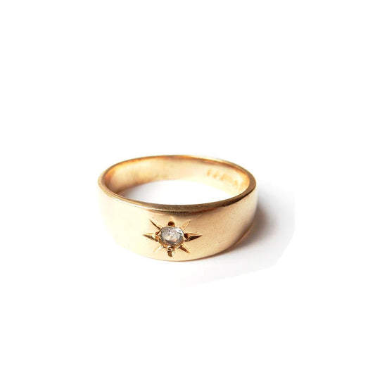 Vintage 9ct Gold CZ Star Gypsy Band US Size 7 3/4 UK Q