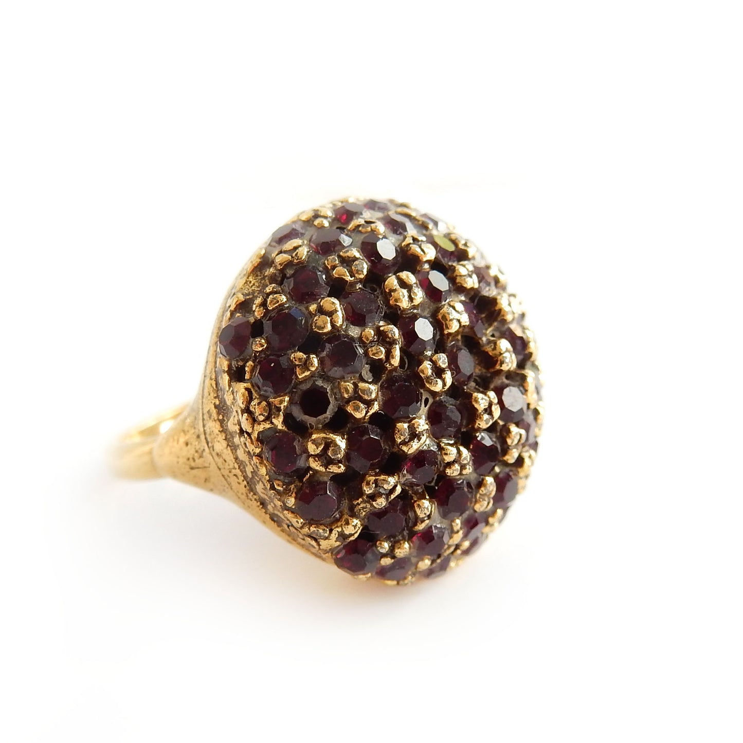 Vintage Gilt Metal Disco Ball Cocktail Ring Adjustable