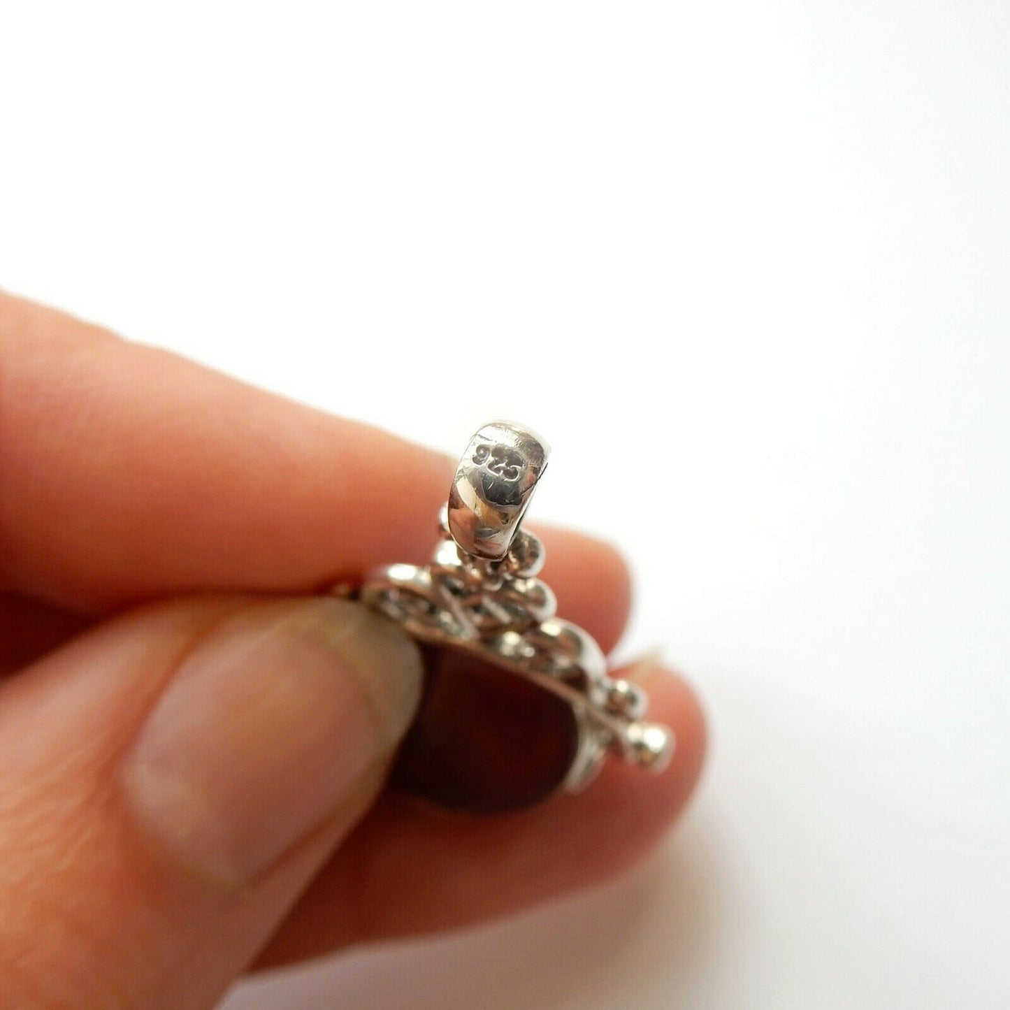 Vintage Sterling Silver Onyx Agate Carnelian Spinning Fob Pendant