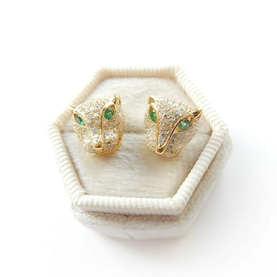 Sterling Silver Vermeil CZ Panther Wild Cat Earrings