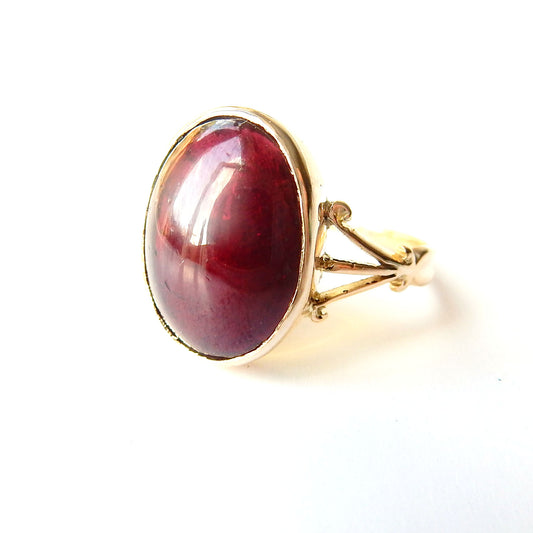 Antique 15ct Gold Garnet Cabochon Ring US Size 6 3/4 UK O