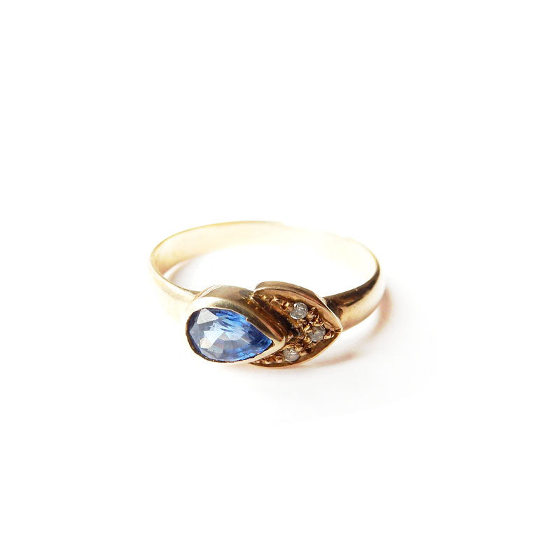Antique 14ct Gold Sapphire & Diamond Band Ring US Size 8 3/4 UK S September Birthstone