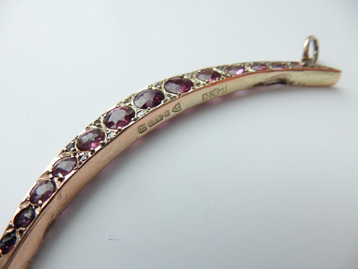 Antique 9ct Gold Garnet Moon Crescent Pendant