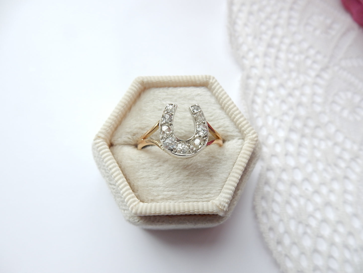Antique 18ct Gold Old Cut Diamond Horseshoe Ring US Size 7 UK P