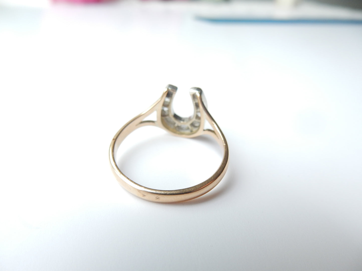 Antique 18ct Gold Old Cut Diamond Horseshoe Ring US Size 7 UK P