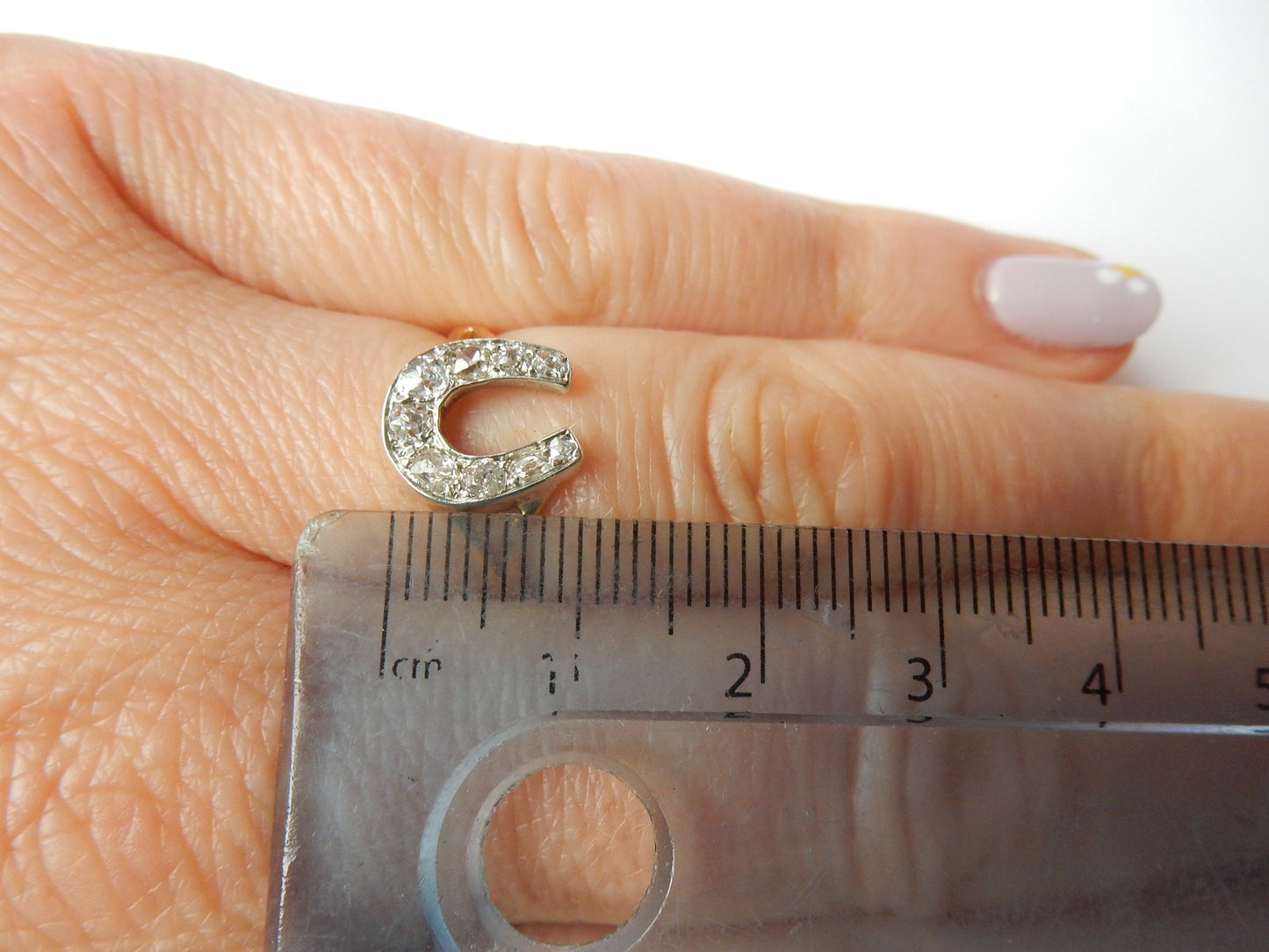 Antique 18ct Gold Old Cut Diamond Horseshoe Ring US Size 7 UK P