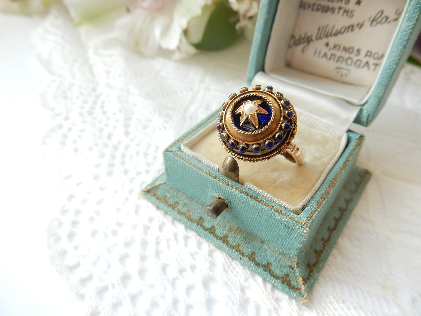 Victorian 14ct Gold Enamel & Seed Pearl Conversion Ring US Size 6.5 UK 0