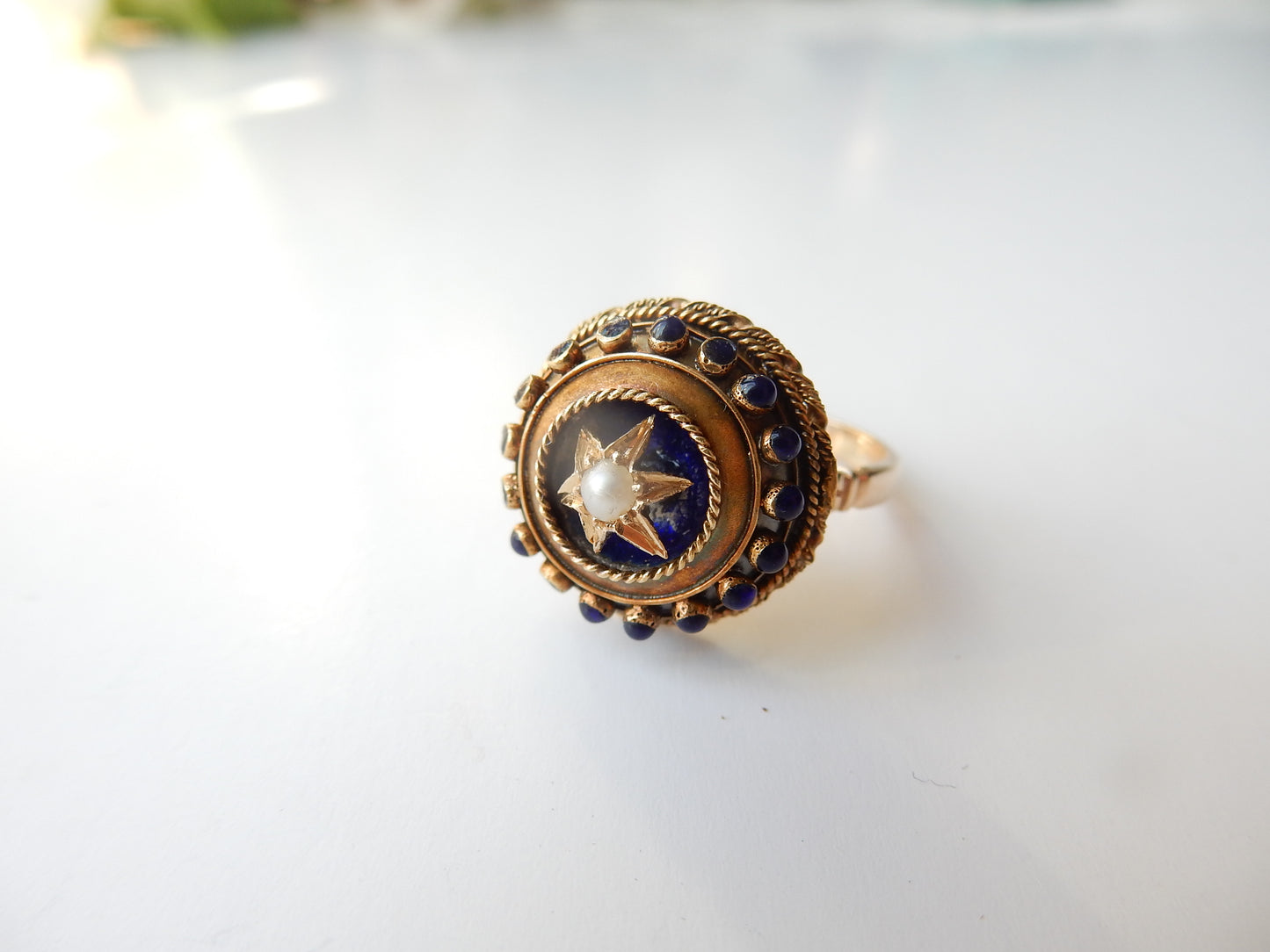 Victorian 14ct Gold Enamel & Seed Pearl Conversion Ring US Size 6.5 UK 0