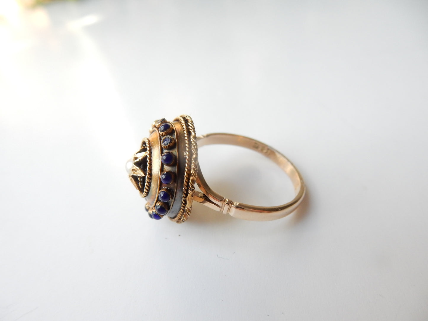 Victorian 14ct Gold Enamel & Seed Pearl Conversion Ring US Size 6.5 UK 0