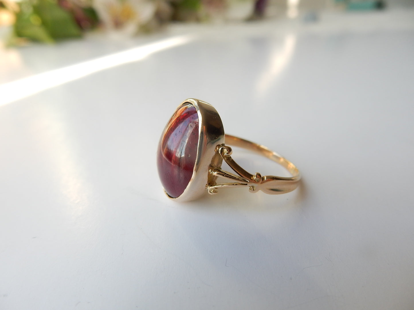 Antique 15ct Gold Garnet Cabochon Ring US Size 6 3/4 UK O