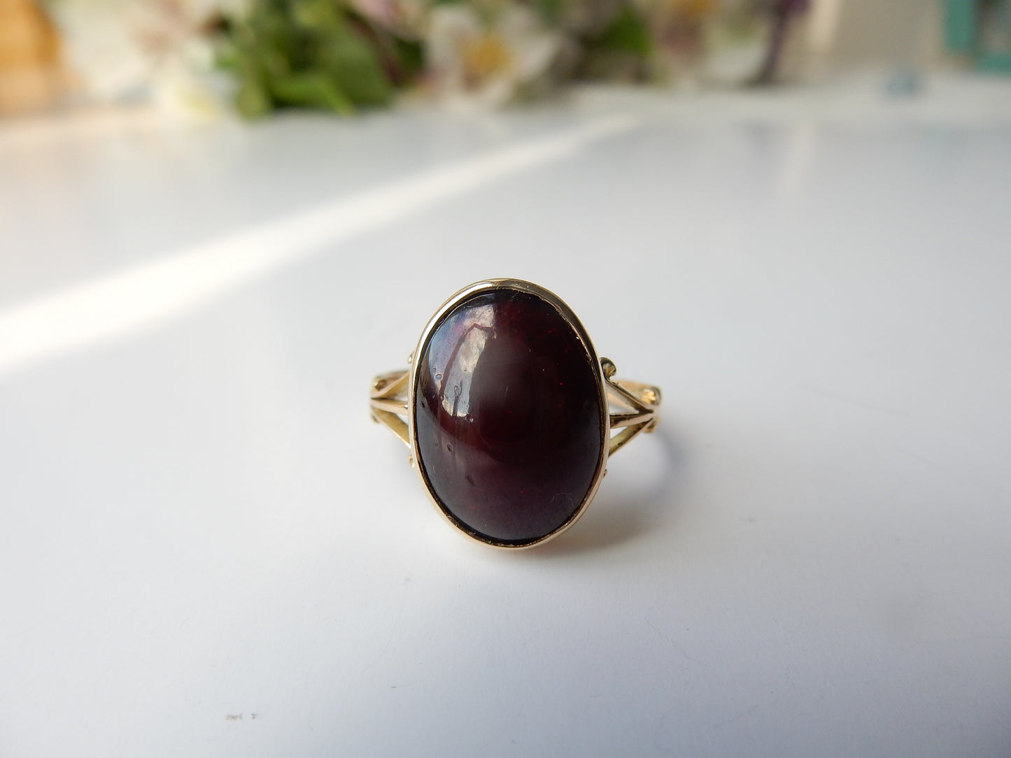 Antique 15ct Gold Garnet Cabochon Ring US Size 6 3/4 UK O