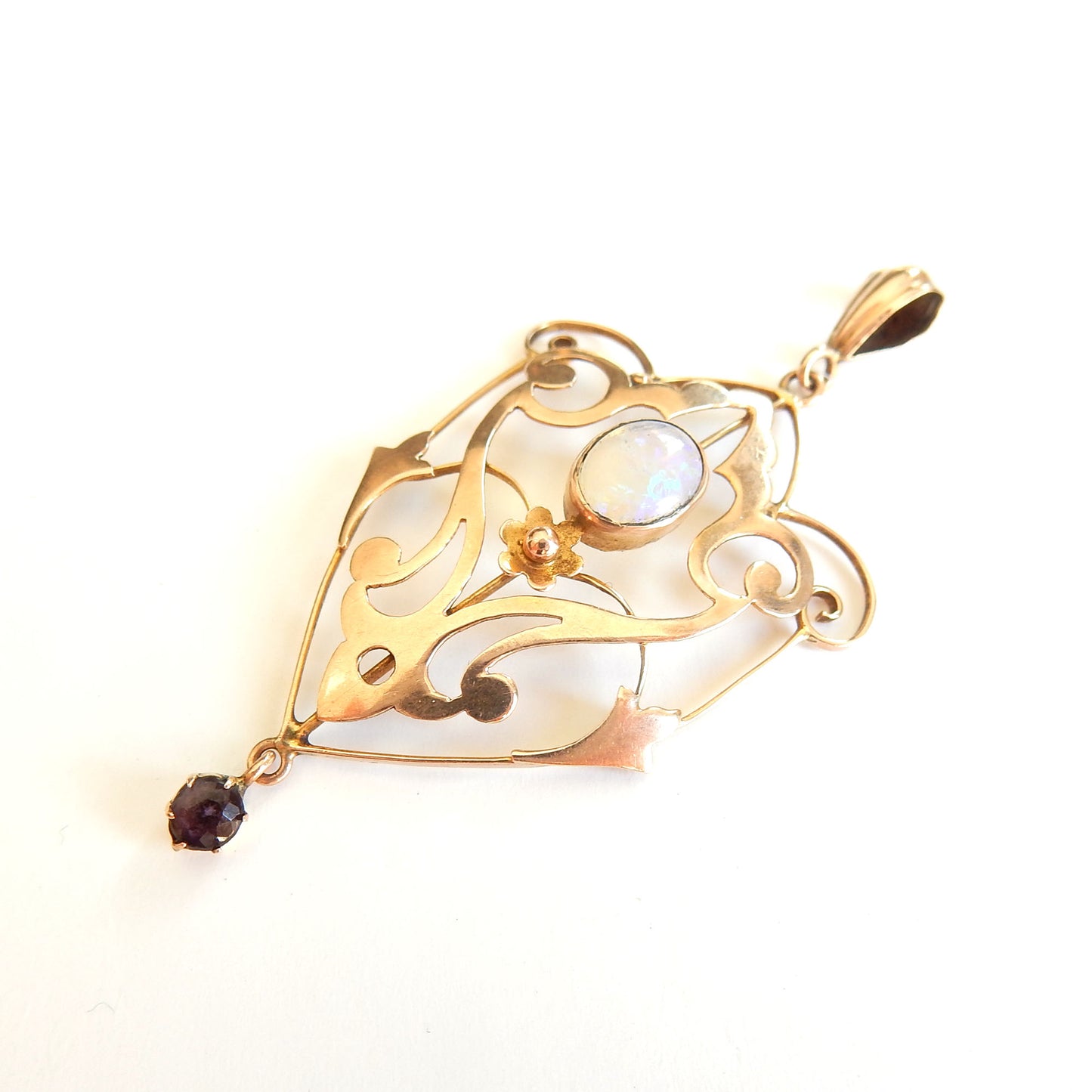 Art Nouveau 9ct Gold Opal & Garnet Pendant