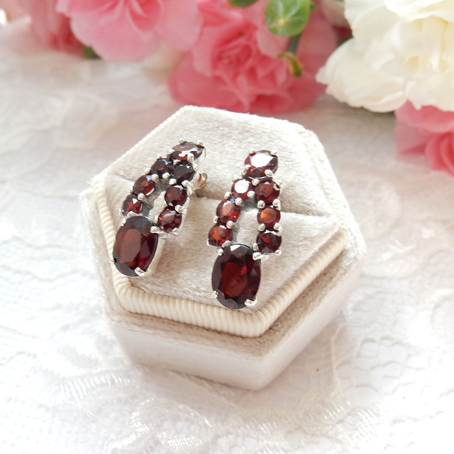 Vintage Sterling Silver Garnet Earrings