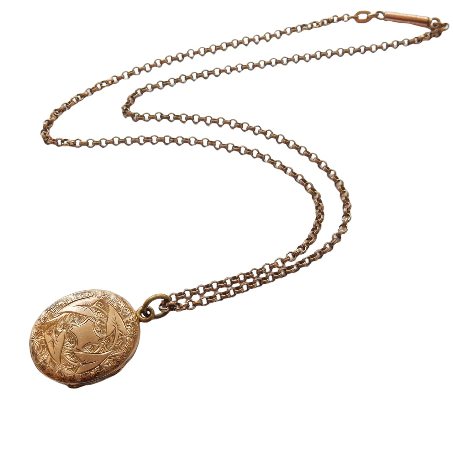 Antique Rolled Gold Engraved Ivy Leaf Locket with Antique Chain