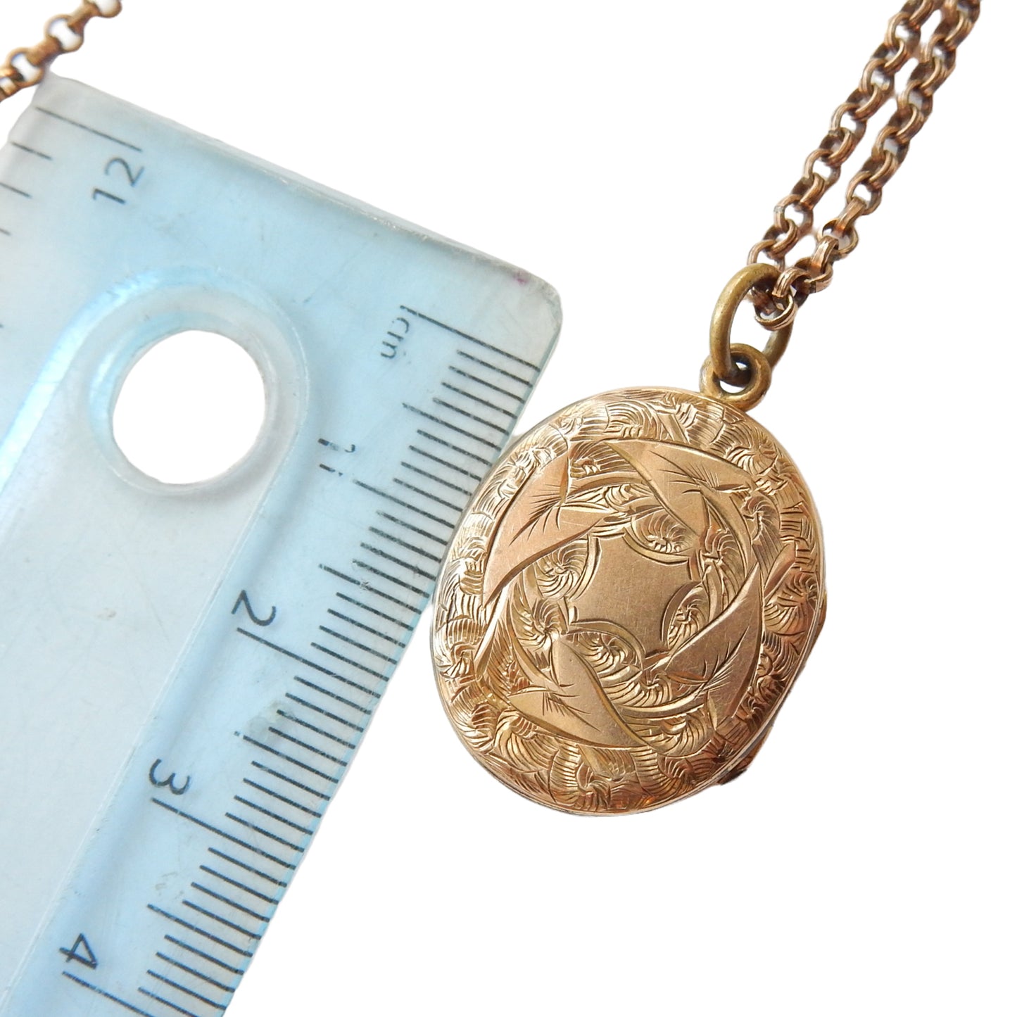 Antique Rolled Gold Engraved Ivy Leaf Locket with Antique Chain