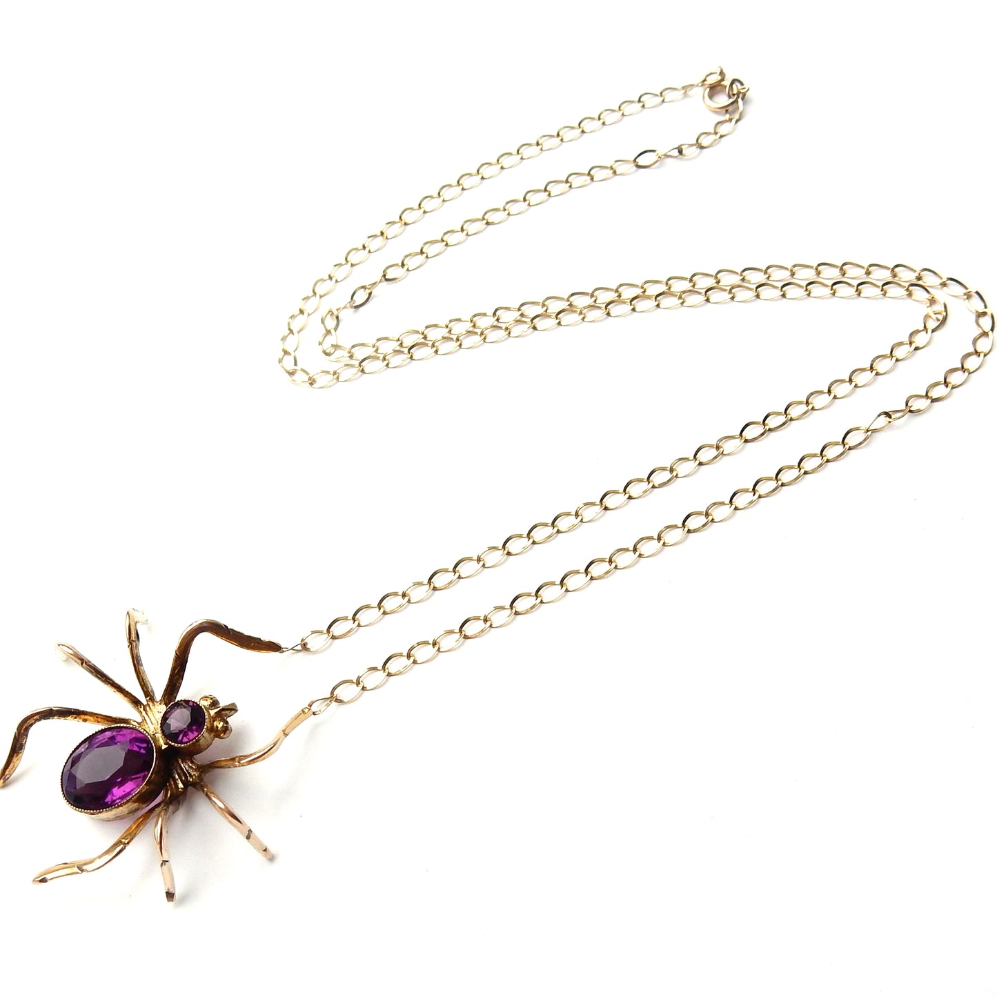 Antique Edwardian 9k Yellow Gold Amethyst Spider Necklace Brooch Conversion