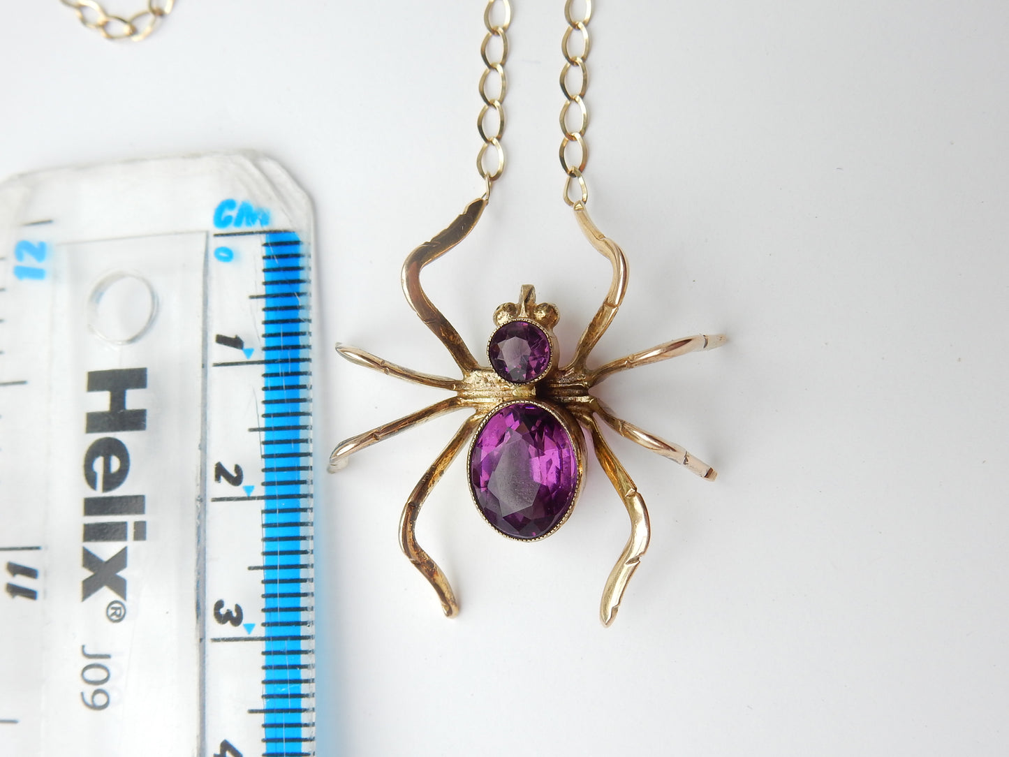 Antique Edwardian 9k Yellow Gold Amethyst Spider Necklace Brooch Conversion