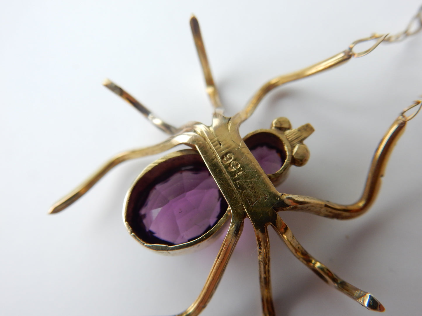 Antique Edwardian 9k Yellow Gold Amethyst Spider Necklace Brooch Conversion
