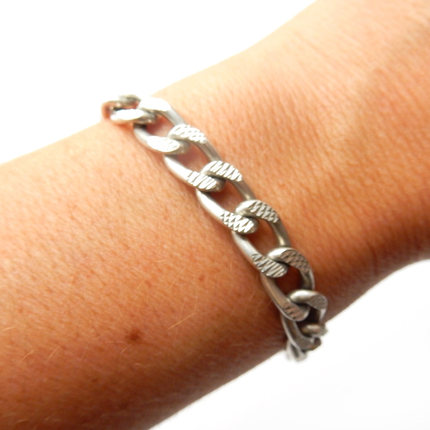 Chunky Vintage Solid Silver Curb Link Bracelet with Dog Clip
