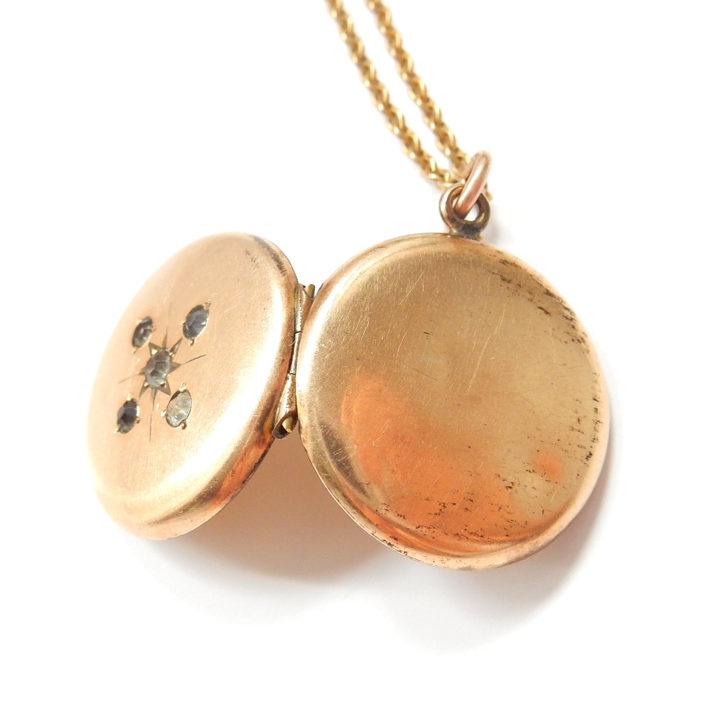 Antique Gold Filled Diamond Paste Starburst Locket Necklace