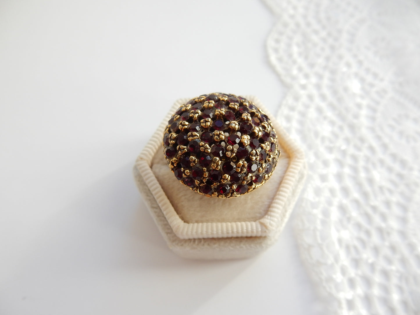 Vintage Gilt Metal Disco Ball Cocktail Ring Adjustable