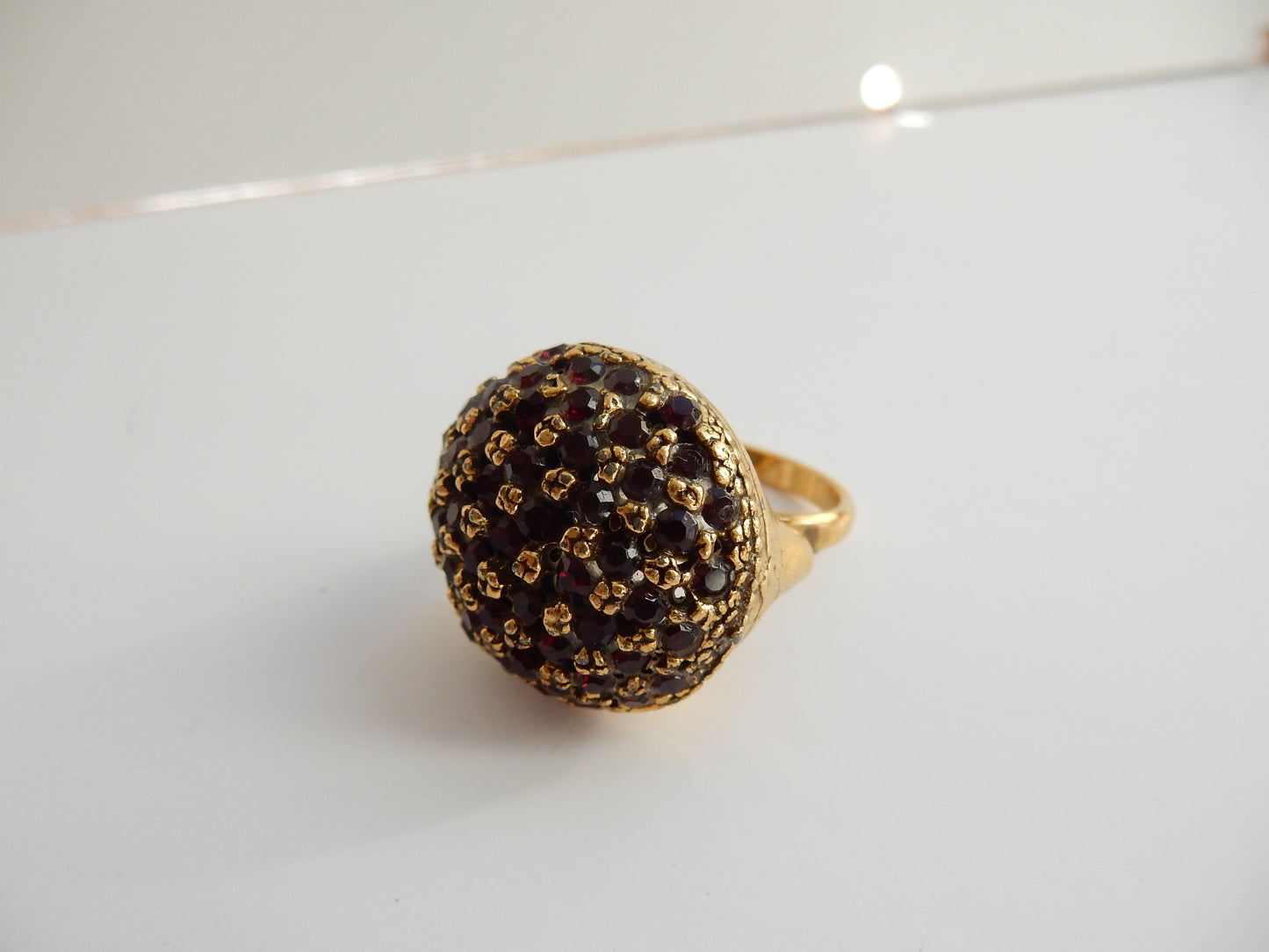 Vintage Gilt Metal Disco Ball Cocktail Ring Adjustable