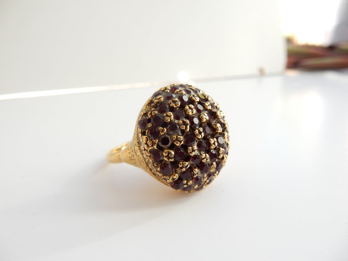 Vintage Gilt Metal Disco Ball Cocktail Ring Adjustable