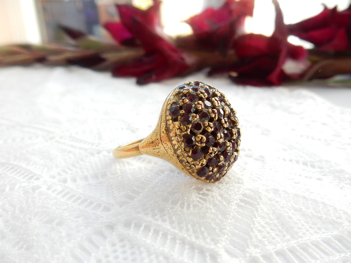 Vintage Gilt Metal Disco Ball Cocktail Ring Adjustable