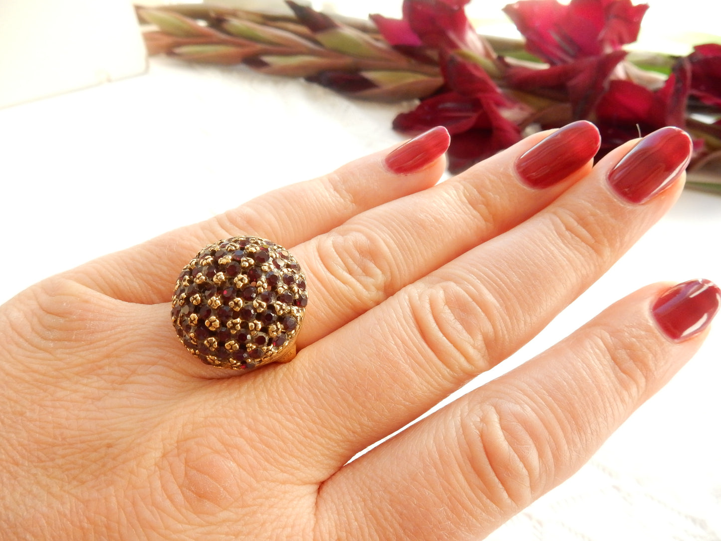 Vintage Gilt Metal Disco Ball Cocktail Ring Adjustable