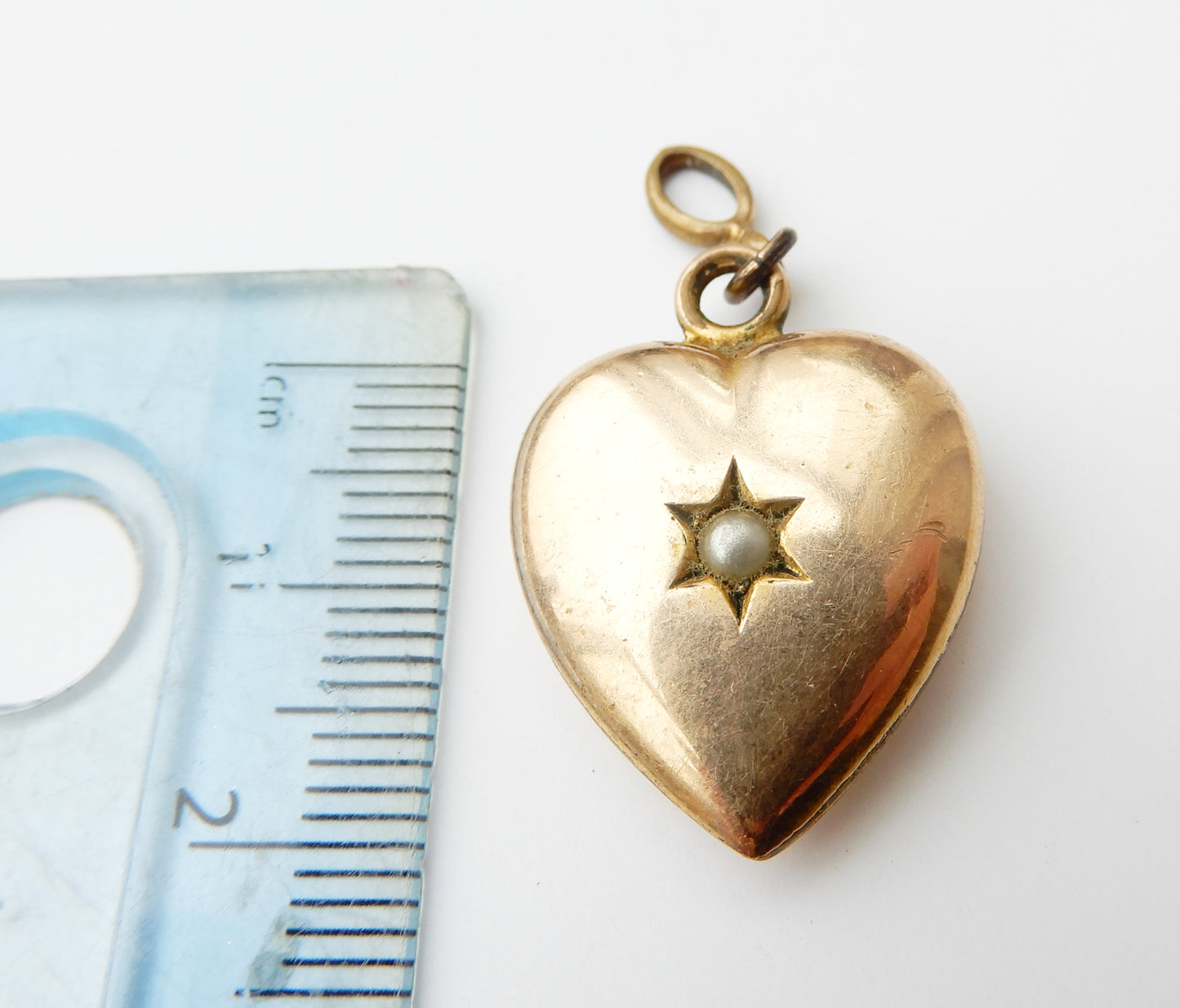 Antique Rolled Gold Seed Pearl Puffy Heart Pendant Charm