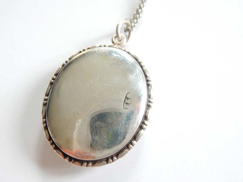 Antique 1930s Art Deco Morpho Butterfly Wing Pendant Necklace Sterling Silver B12