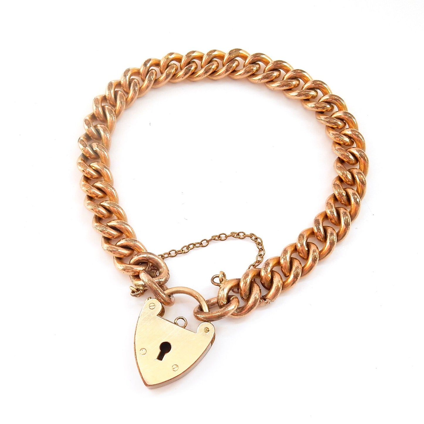 Antique Rolled Gold Curb Bracelet Gold Padlock Heart