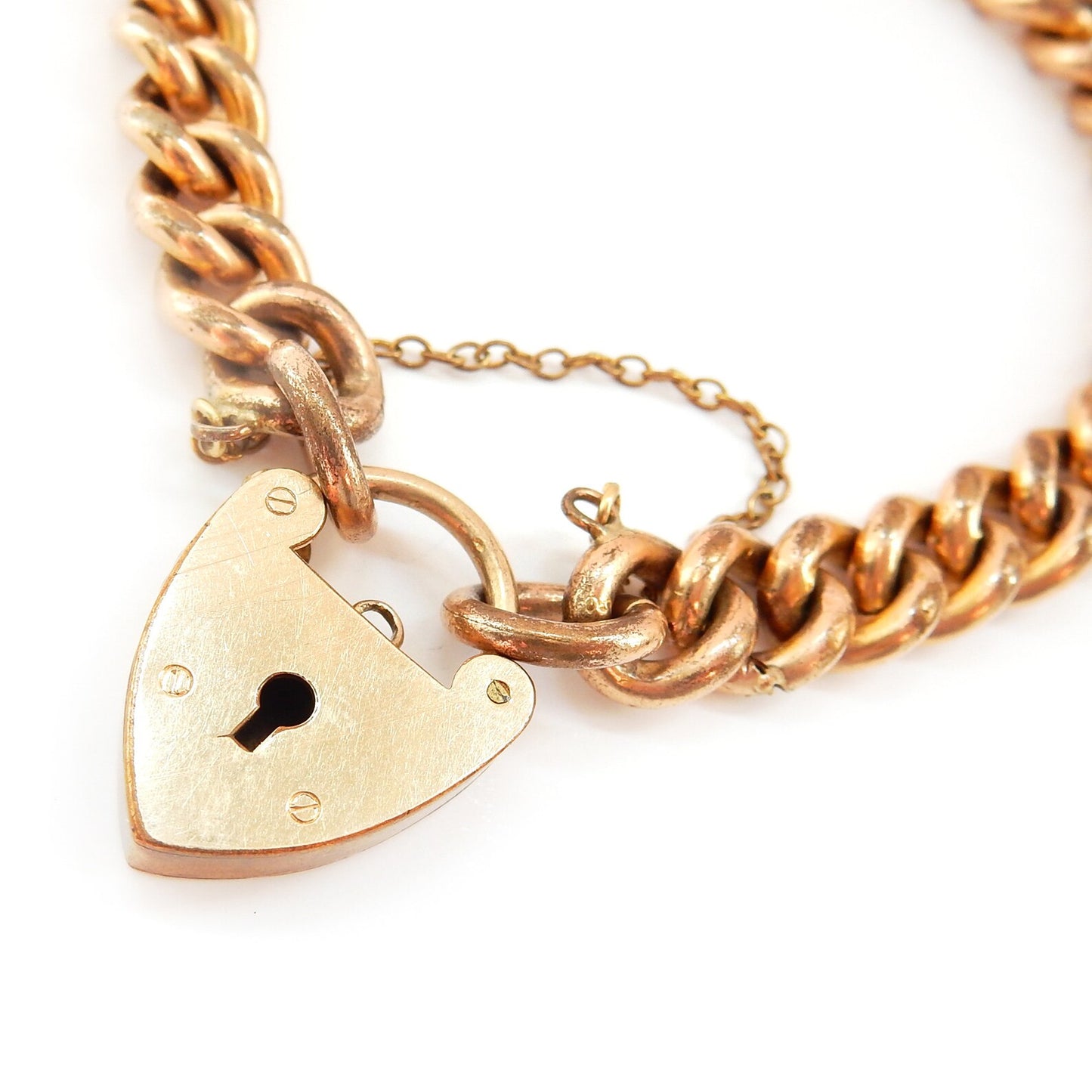 Antique Rolled Gold Curb Bracelet Gold Padlock Heart