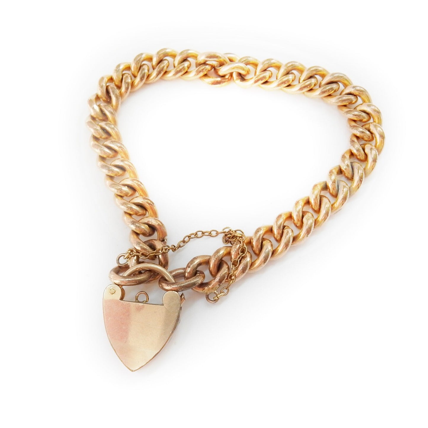 Antique Rolled Gold Curb Bracelet Gold Padlock Heart