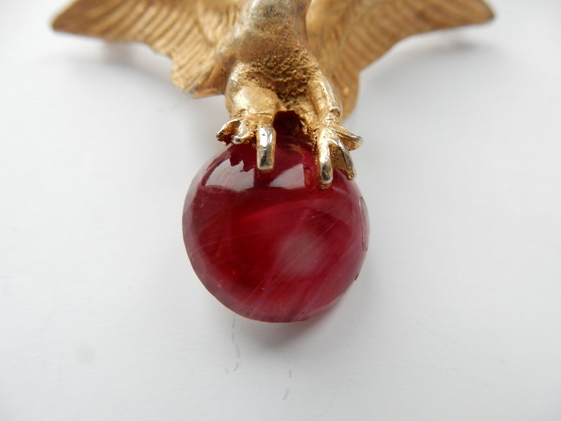 Vintage Retro Eagle Globe Sphere Talon Brooch Glass Cabochon
