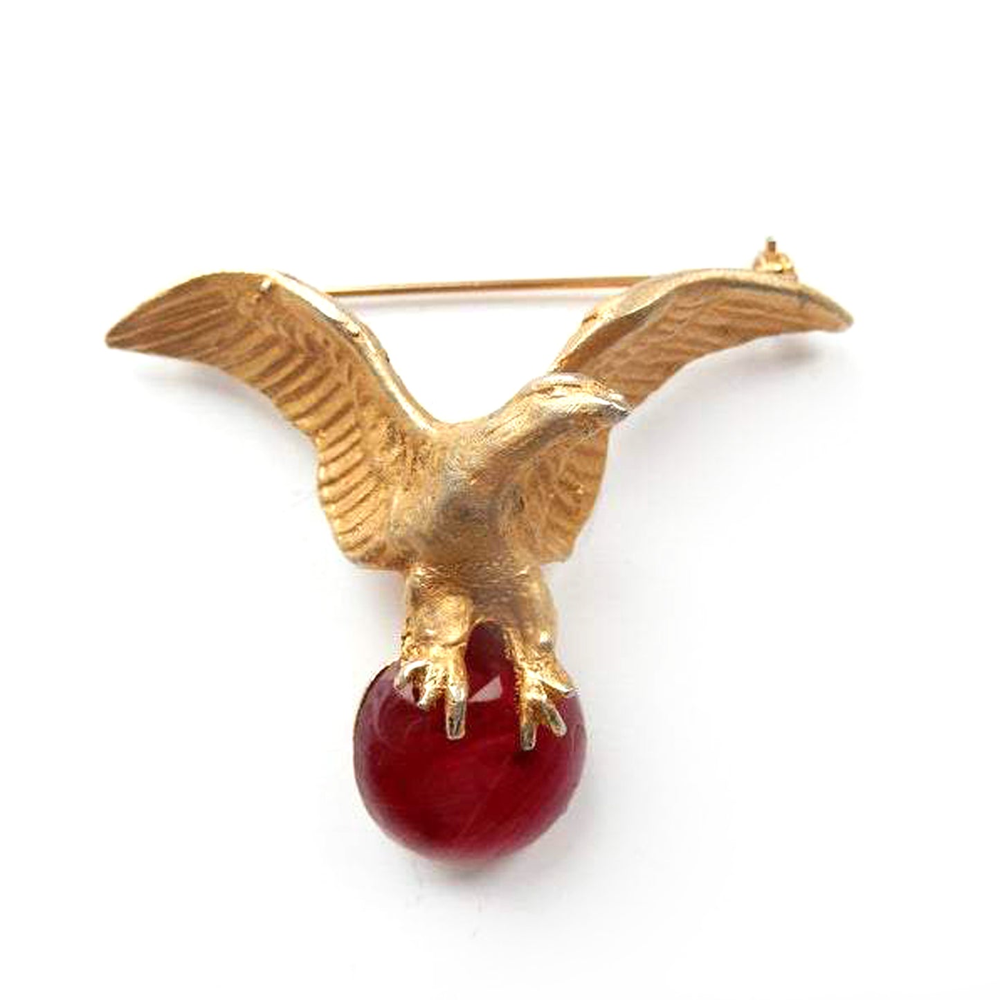 Vintage Retro Eagle Globe Sphere Talon Brooch Glass Cabochon