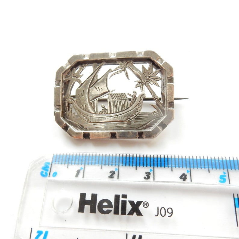 Antique Silver Aesthetic Period Sailing Boat Brooch