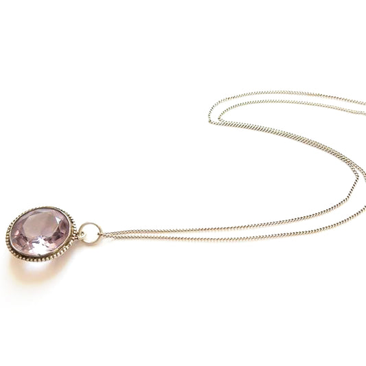 Antique Sterling Silver Amethyst Glass Pendant Necklace Brooch Conversion February Birthstone