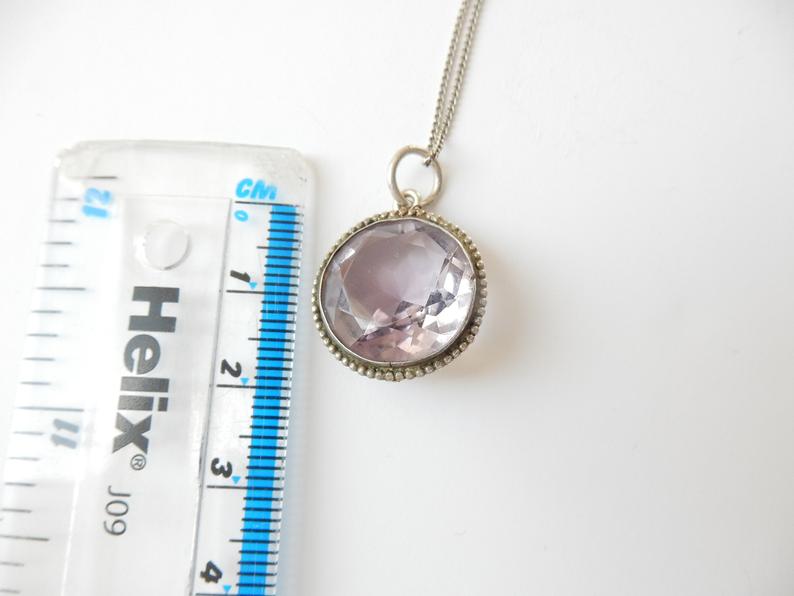 Antique Sterling Silver Amethyst Glass Pendant Necklace Brooch Conversion February Birthstone