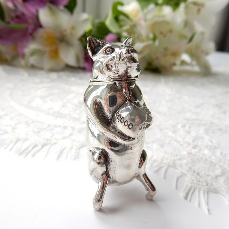 Sterling Silver Pig Piggy Bank Vesta Match Safe Snuff Box