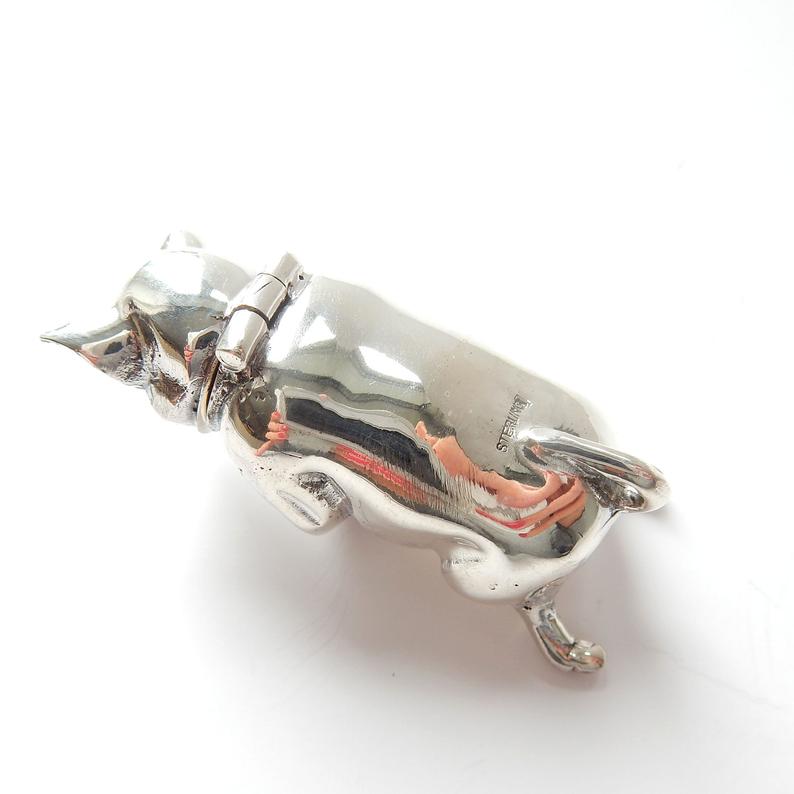 Sterling Silver Pig Piggy Bank Vesta Match Safe Snuff Box